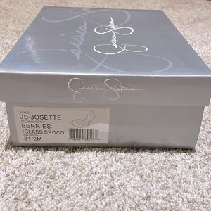 Jessica Simpson Berry colored Josette Open Toe Pumps in Crocodile Print